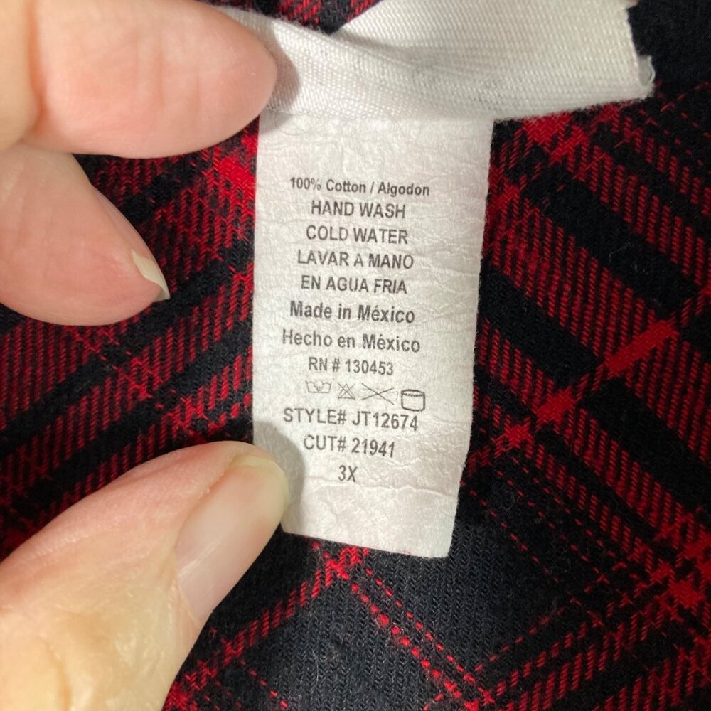 Womens Janette Plus Plaid Flannel Button Bleached Shirt Red Black Orange 3X Cott - Picture 8 of 9